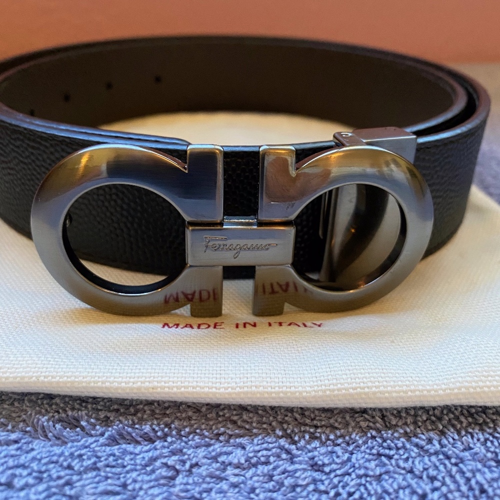 Men's Ferragamo Pebble Black Belt -Size 36